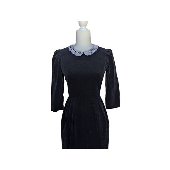 Vintage 80s 90s Jane Schaffhauser Black Velvet Formal Party Dress Crochet Size 4 - Picture 3 of 11